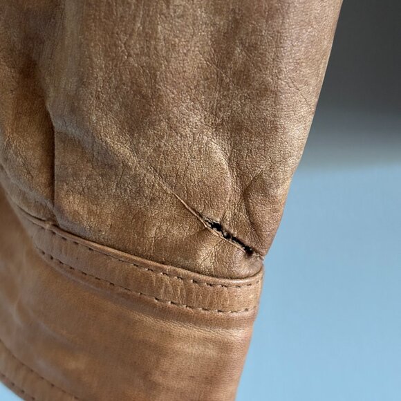 Vintage 80s Brown Paper bag Leather Jacket - Picture 10 of 14